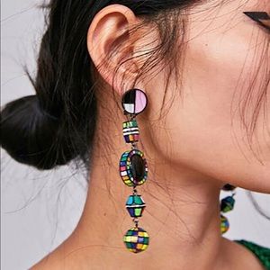 Colorful Retro Long Statement Earrings, NWT